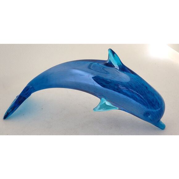 BLUE GLASS JUMPING DOLPHIN-Turquoise Blues-Table Decor-Ocean-Beach Decor - Picture 10 of 11